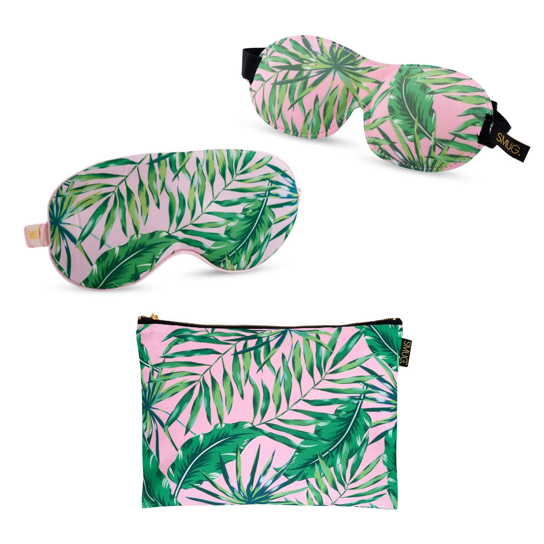 Contoured & Satin Sleep Mask Double Pack & Accessories Bag Set - Palm