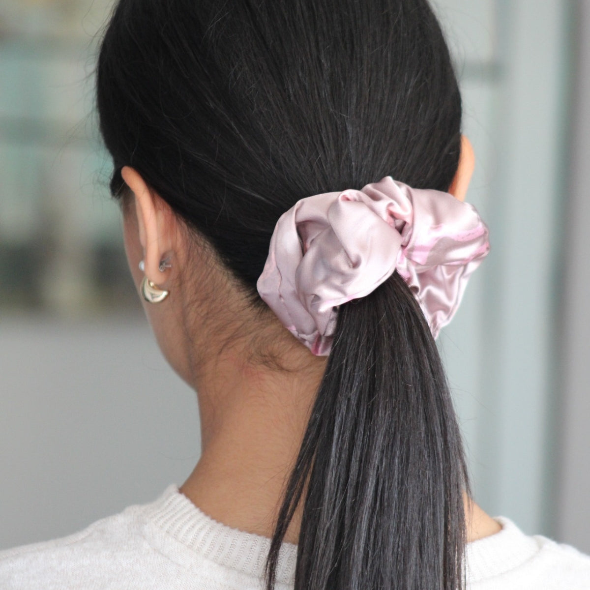 Cloud Satin Hair Scrunchie Set (set of 3) - Mocha Swans