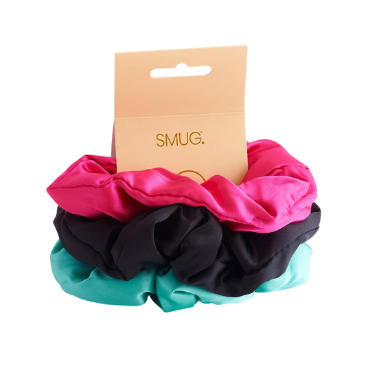 Cloud Satin Hair Scrunchie Set (set of 3) - Aqua Black