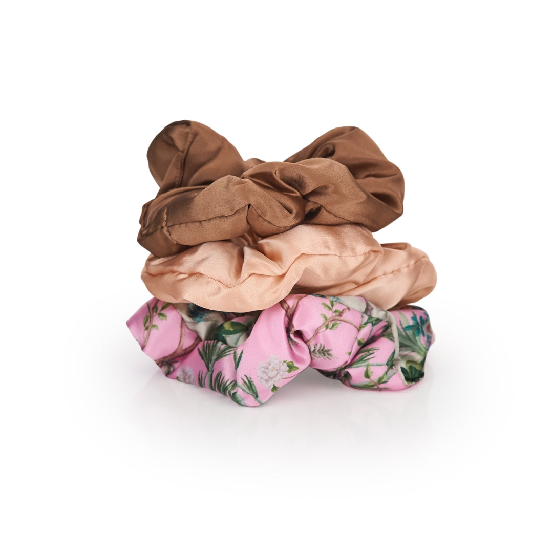 Cloud Satin Hair Scrunchie Set (set of 3) - Caramel Tiger