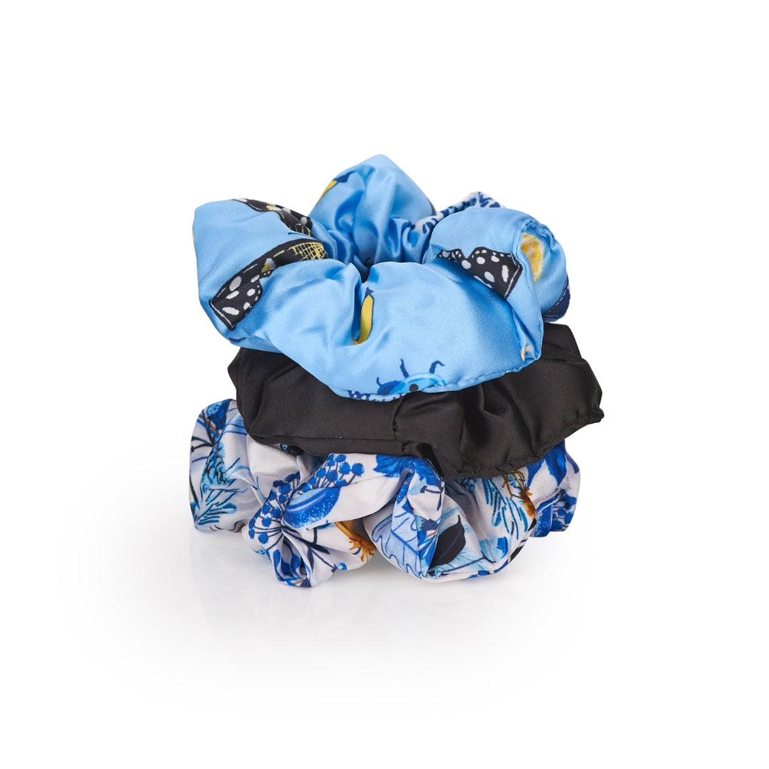 Cloud Satin Hair Scrunchie Set (set of 3) - Cornflower Butterflies