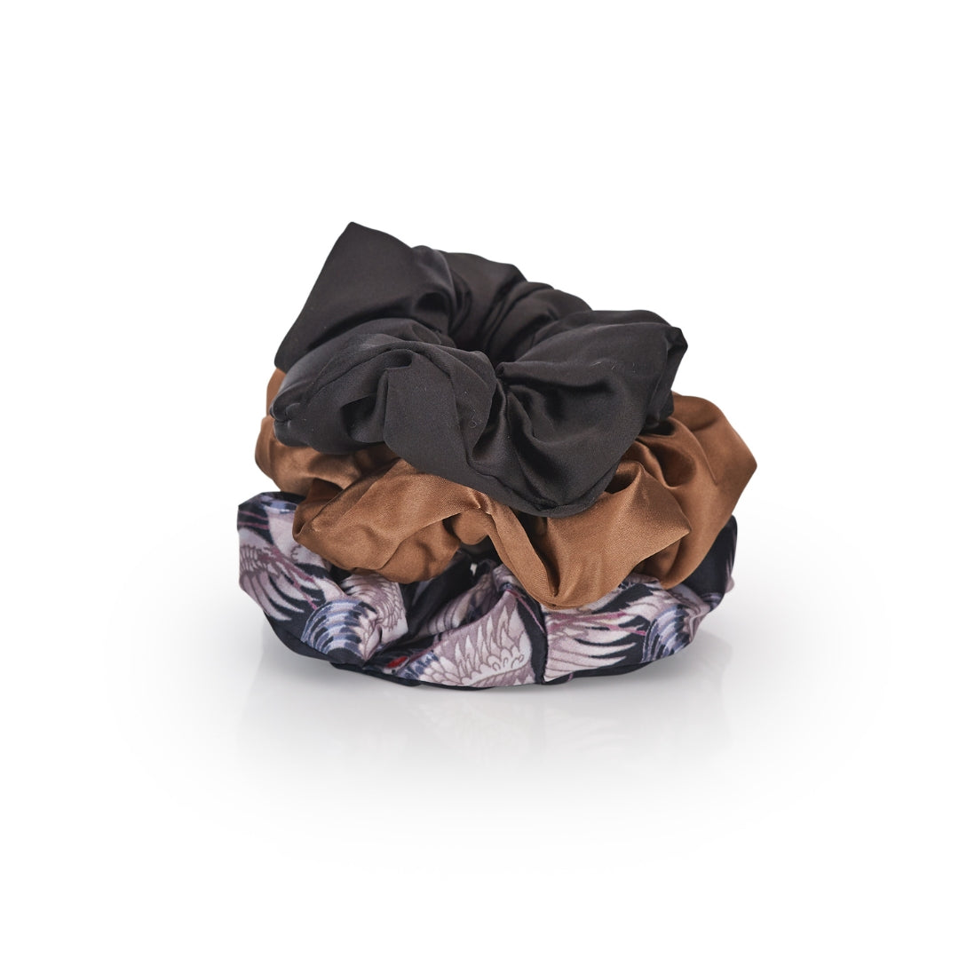 Cloud Satin Hair Scrunchie Set (set of 3) - Moonlit Mocha