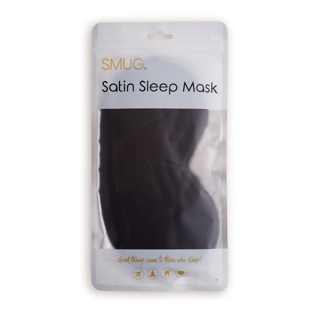 Contoured & Satin Sleep Mask Double Pack & Wash Bag Set- Black