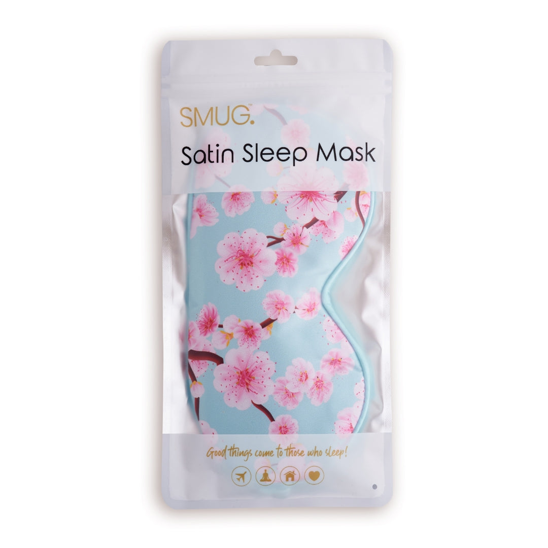 Contoured & Satin Sleep Mask Double Pack & Wash Bag Set- Cherry Blossom