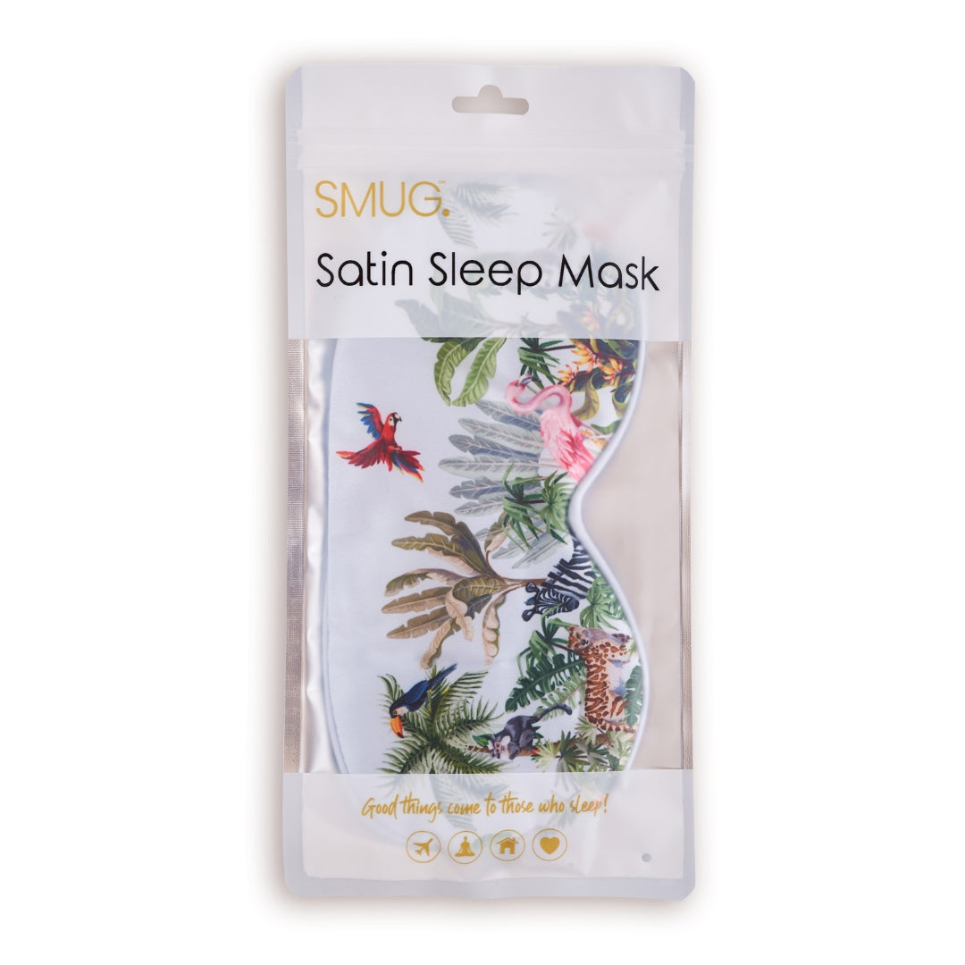 Contoured & Satin Sleep Mask Double Pack & Wash Bag Set- Jungle