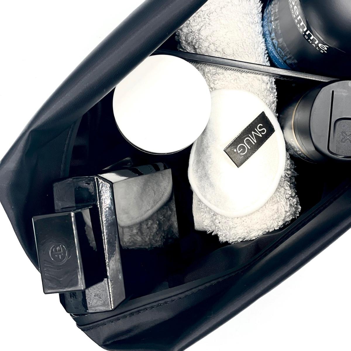 Contoured & Satin Sleep Mask Double Pack & Wash Bag Set- Black