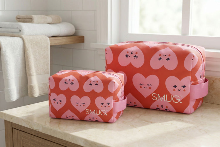 SMUG Toiletry bag with matching wash bag, in Hearts print