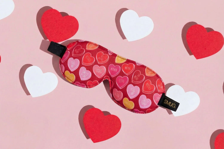Heart Sweets contoured sleep mask on Valentines background