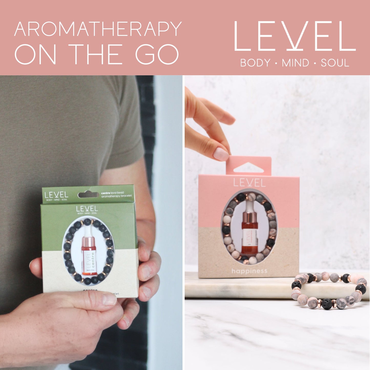 Lava Bead Aromatherapy Bracelet Set- Centre & Happiness