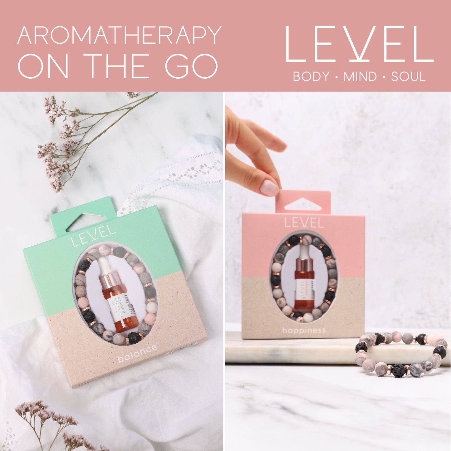 Lava Bead Aromatherapy Bracelet Set - Balance & Happiness