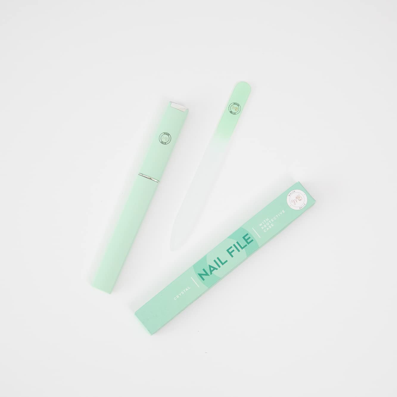 Crystal Glass Nail File with Protective Case - Pastel Green, 2mm