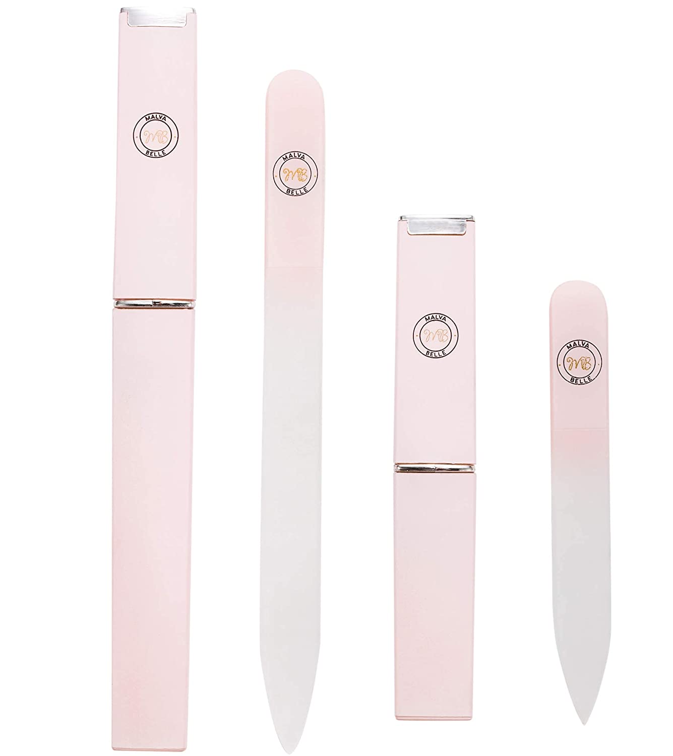 Crystal Glass Nail File with Protective Case (pack of 2) - Pastel Pink, 3mm