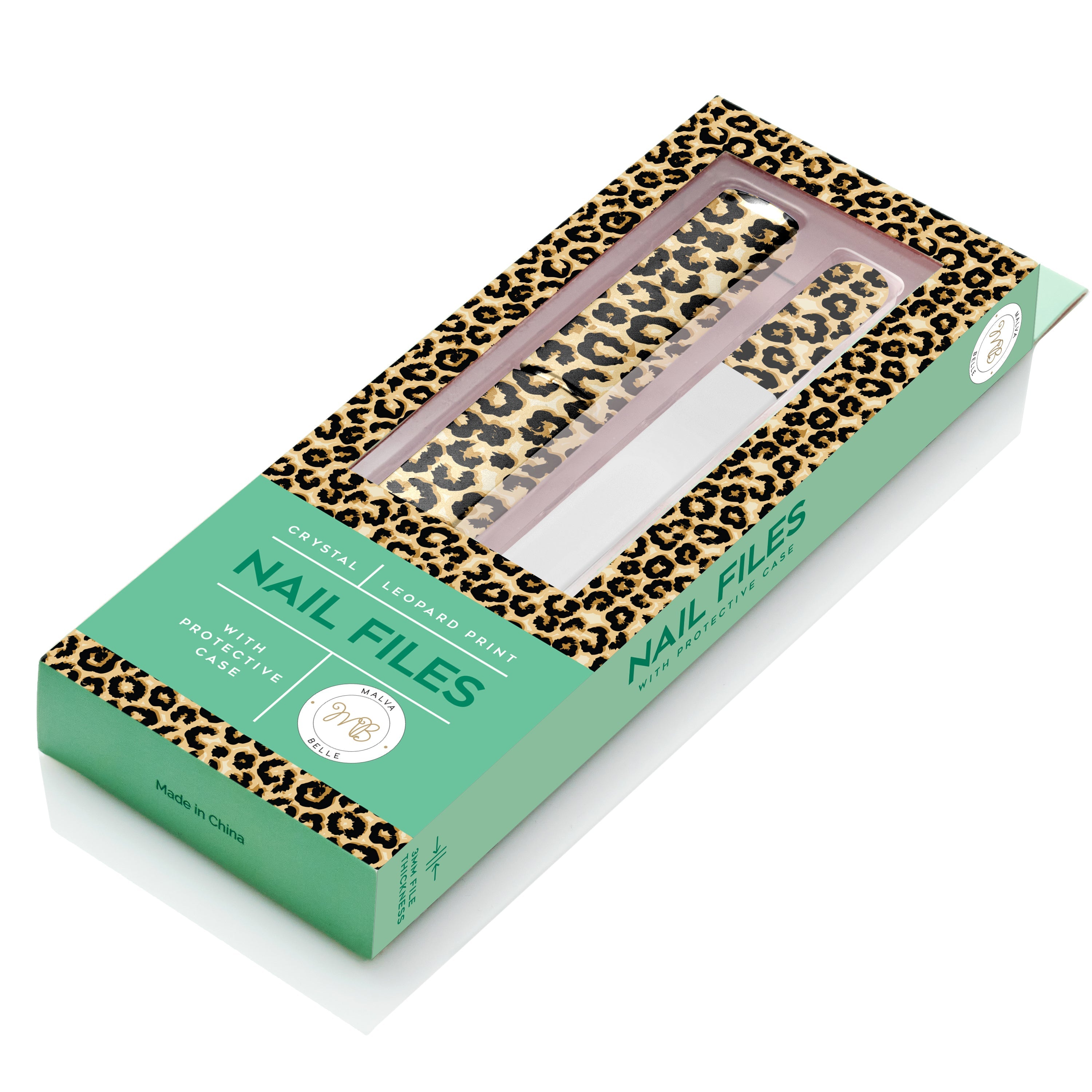 Crystal Glass Nail File with Protective Case - Leopard, 3mm