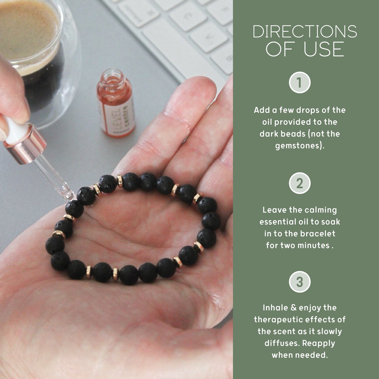 Lava Bead Aromatherapy Bracelet with Essential Oil - Centre