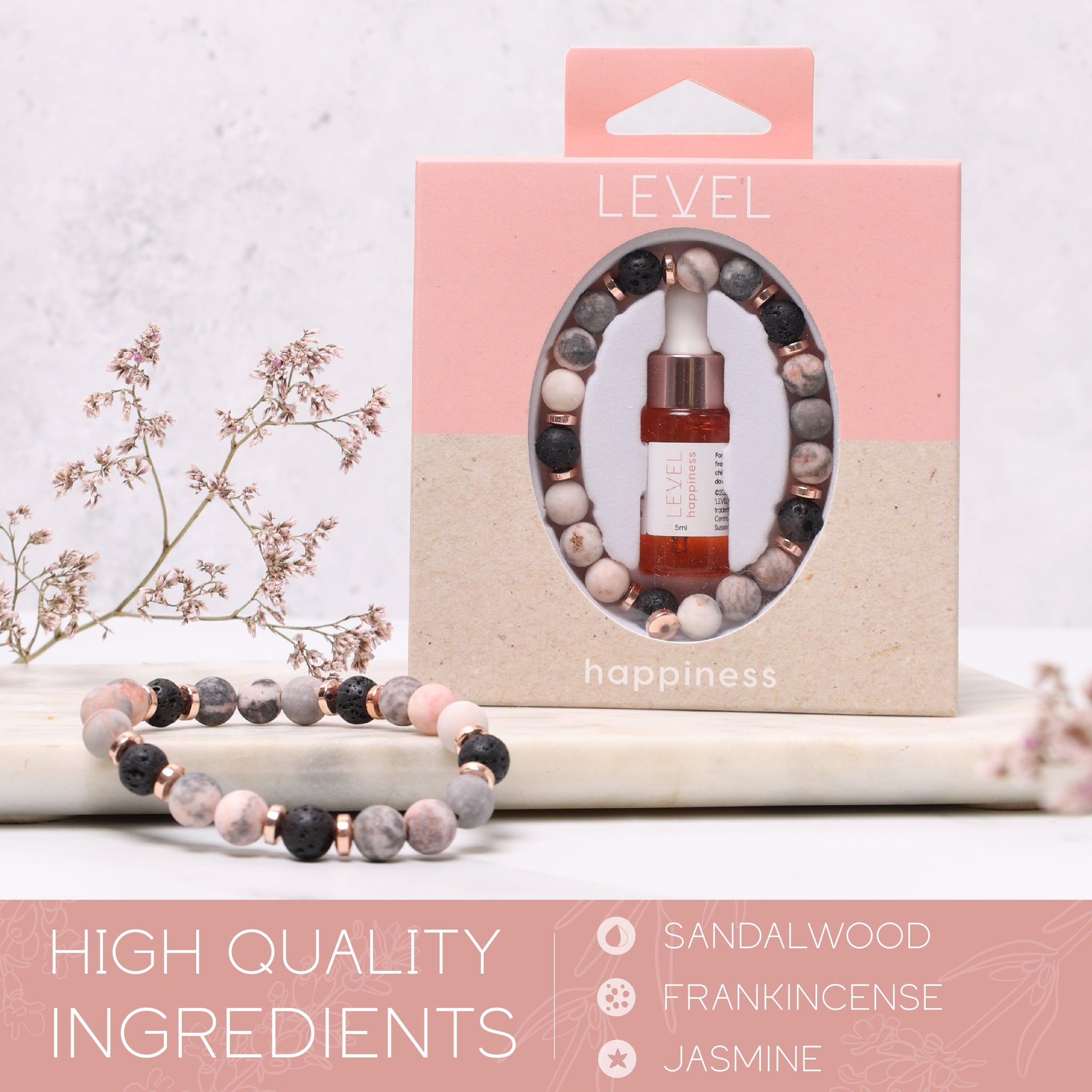 Lava Bead Aromatherapy Bracelet with Essential Oil - Happiness