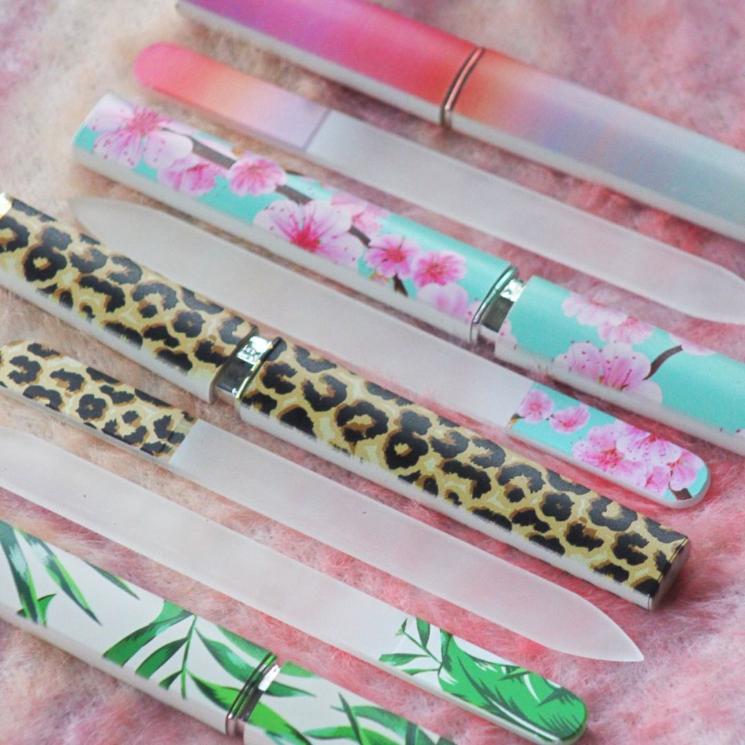 Crystal Glass Nail File with Protective Case - Leopard, 3mm