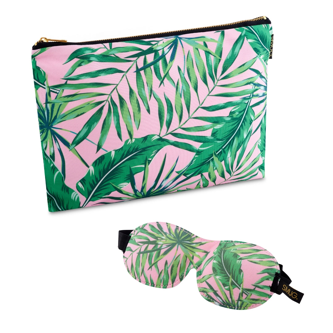 Contoured Sleep Mask & Accessories Bag Set - Palm Print