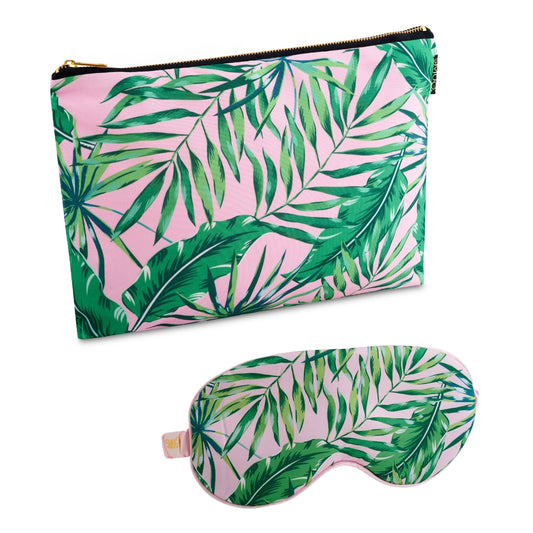 Satin Sleep Mask & Accessories Bag Set - Palm Print