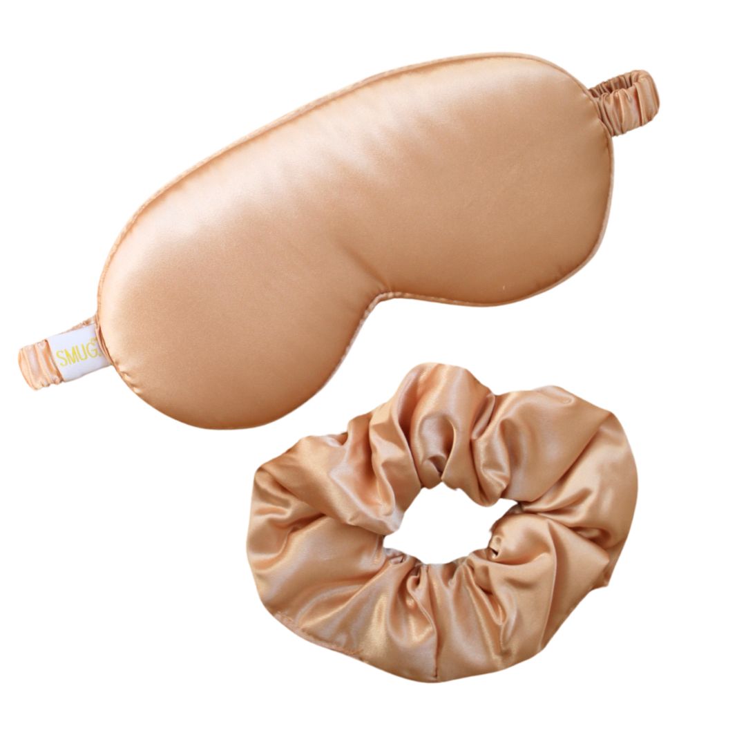 Cloud Padded Satin Sleep Mask & Scrunchie Set - Caramel