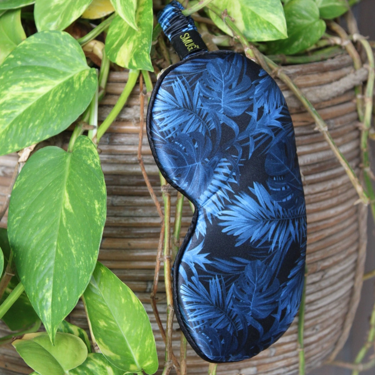 Cloud Padded Satin Sleep Mask - Palm Noir Print