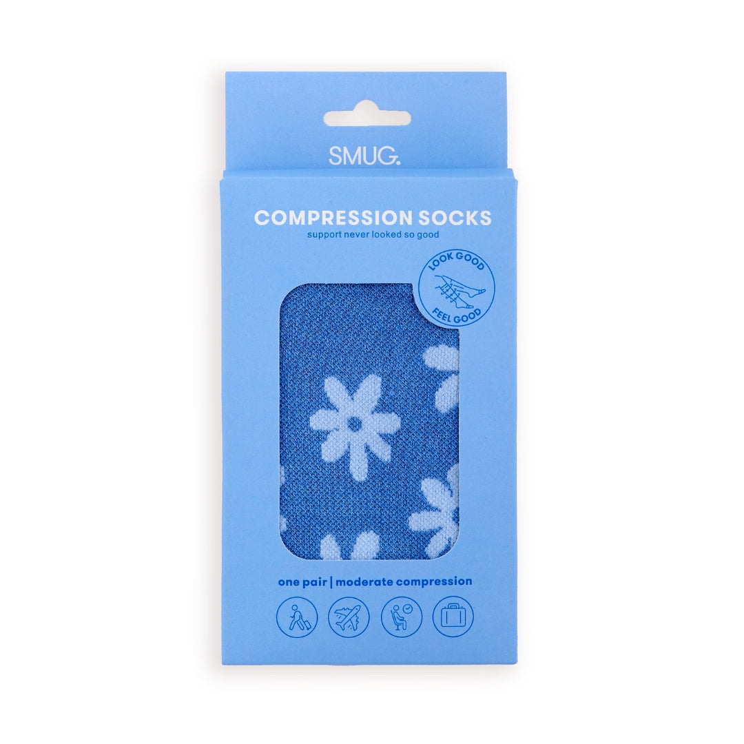 Compression Socks, Blue Flowers