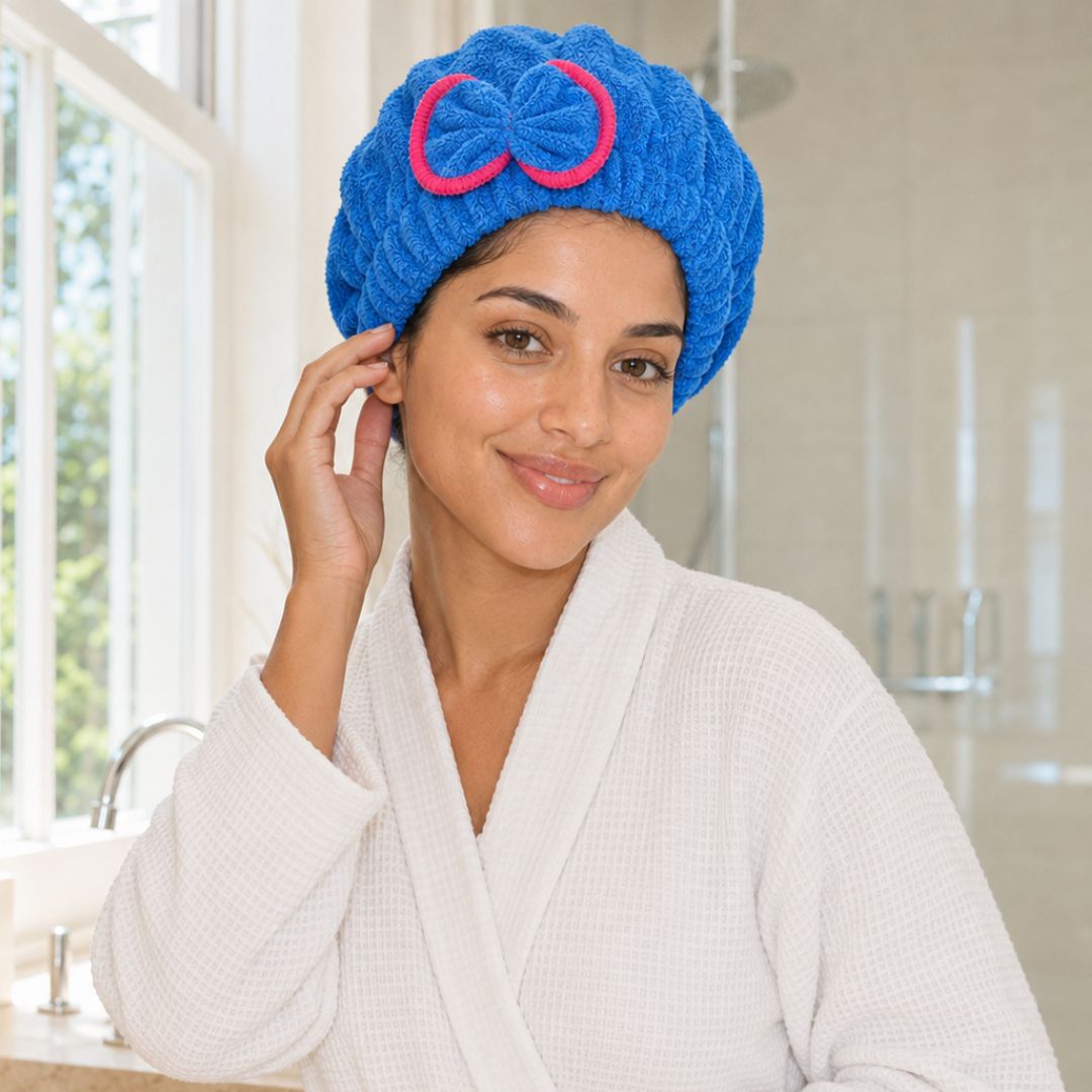 Microfibre Hair Towel Cap, Blue