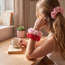 Cloud Satin Hair Scrunchie Set (set of 3) - Pink Bows