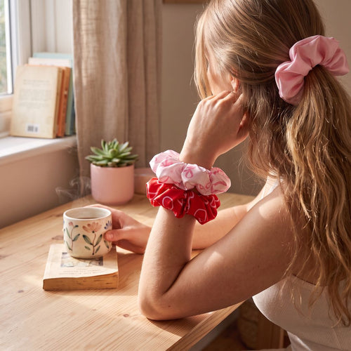 Cloud Satin Hair Scrunchie Set (set of 3) - Pink Bows