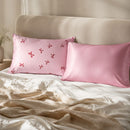 Soft Satin Pillowcase Set, Red Bows