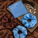Cloud Satin Hair Scrunchie Set (set of 3) - Mocha Blue Polka Dot
