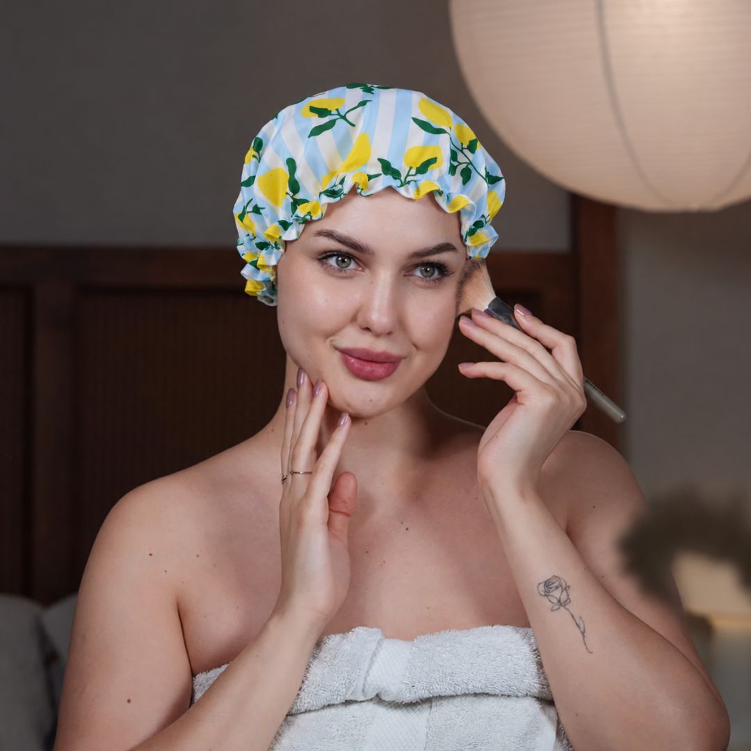 Shower Cap - Lemon Stripe Print