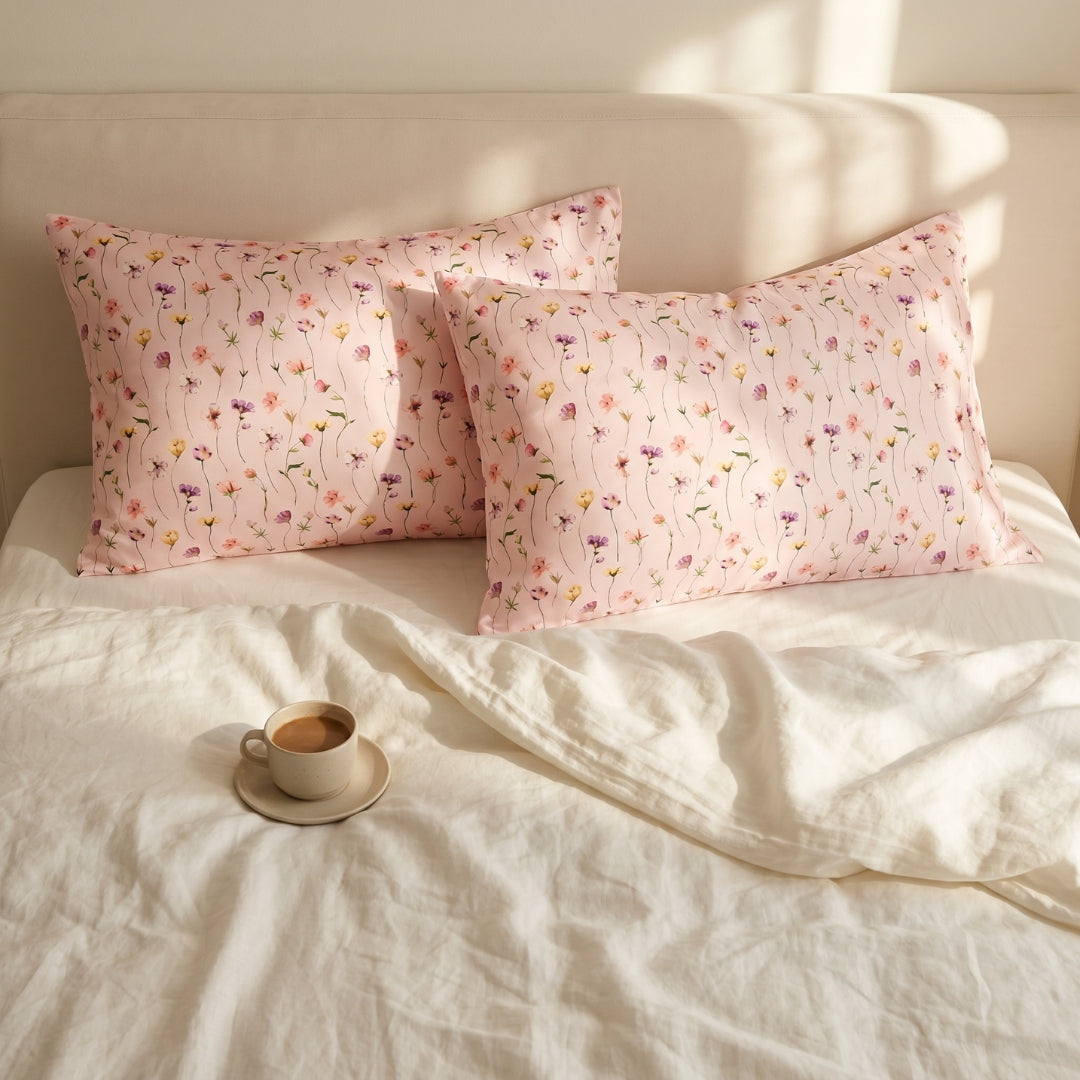 Soft Satin Pillowcase Set, Blush Meadow