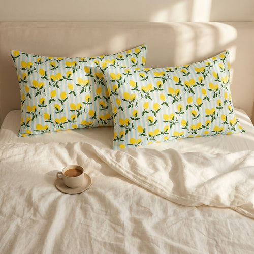 Soft Satin Pillowcase Set, Lemon Stripe