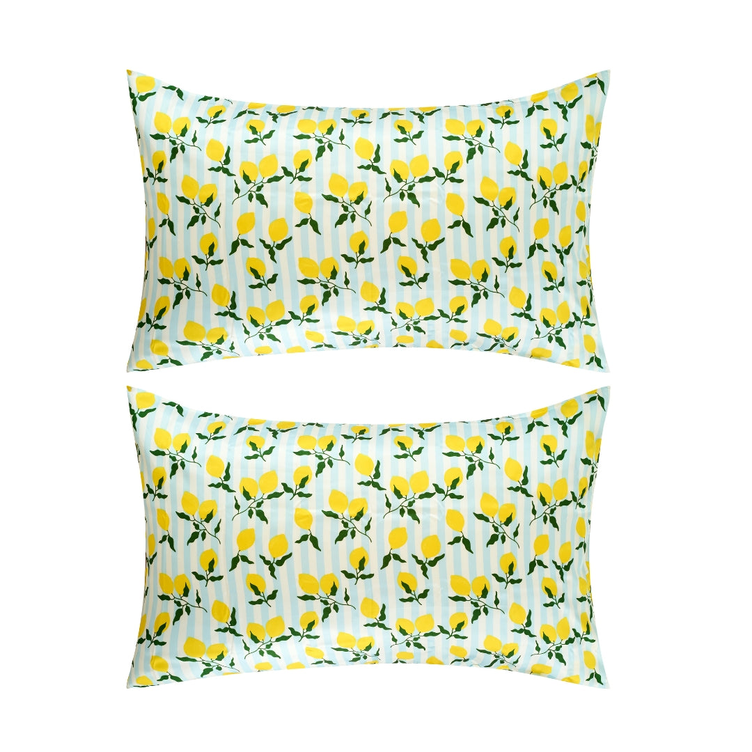 Soft Satin Pillowcase Set, Lemon Stripe