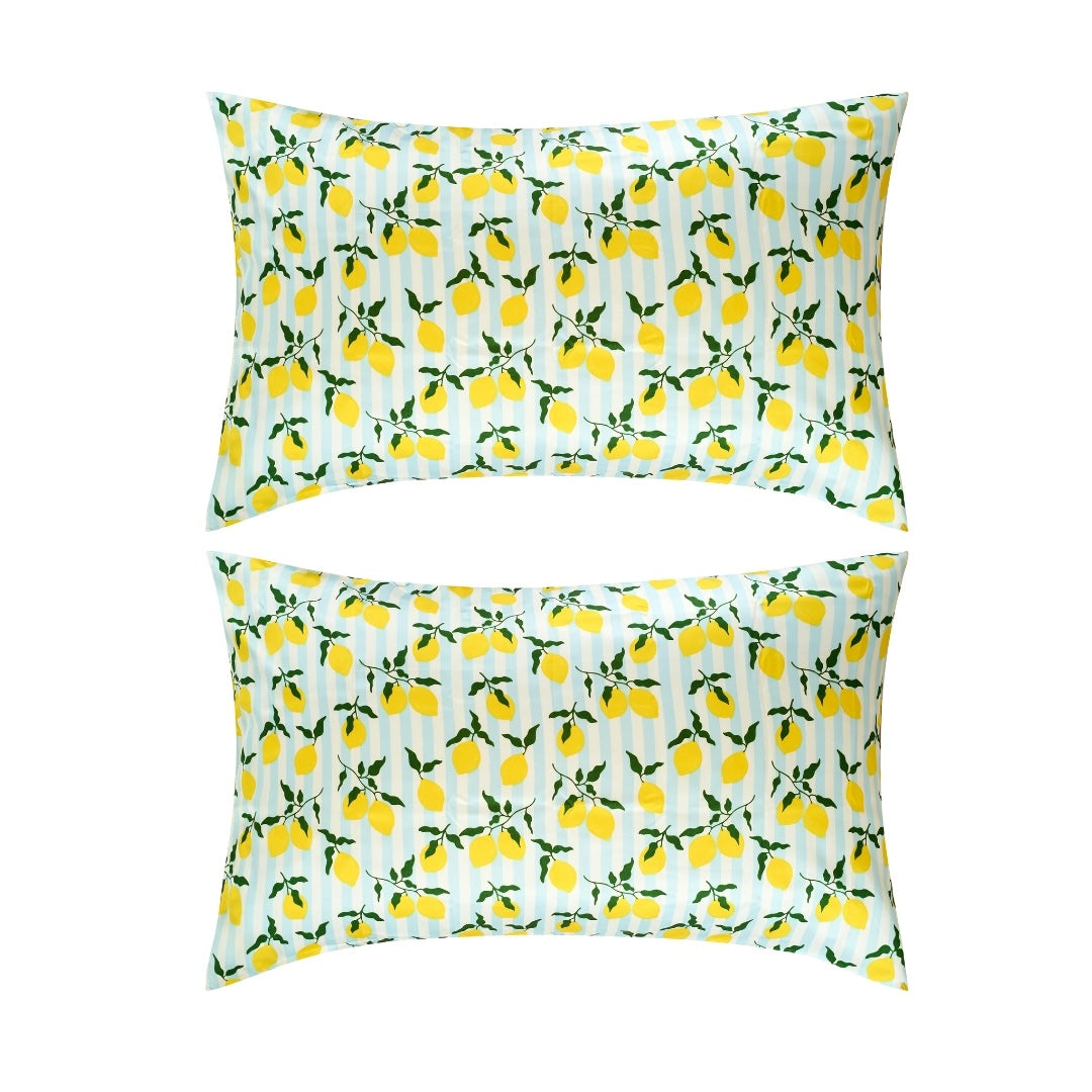 Soft Satin Pillowcase Set, Lemon Stripe
