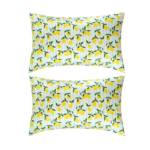 Soft Satin Pillowcase Set, Lemon Stripe