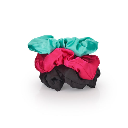 Cloud Satin Hair Scrunchie Set (set of 3) - Aqua Black