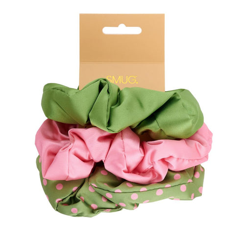 Cloud Satin Hair Scrunchie Set (set of 3) - Blush Olive Polka Dot