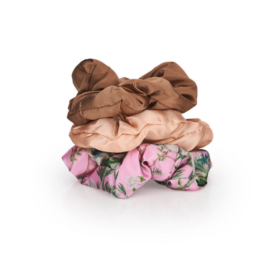 Cloud Satin Hair Scrunchie Set (set of 3) - Caramel Tiger
