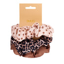 Cloud Satin Hair Scrunchie Set (set of 3) - Chocolate Leopard Polka Dot