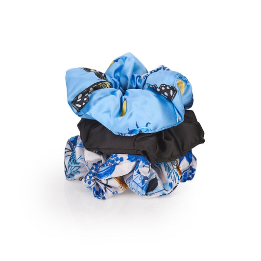 Cloud Satin Hair Scrunchie Set (set of 3) - Cornflower Butterflies