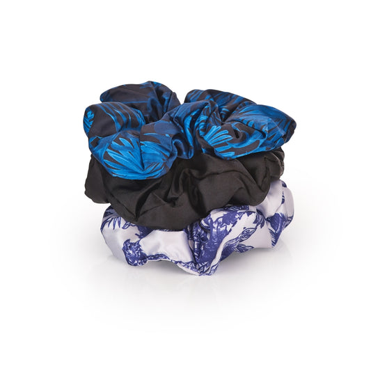 Cloud Satin Hair Scrunchie Set (set of 3) - Elephant Noir