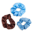 Cloud Satin Hair Scrunchie Set (set of 3) - Mocha Blue Polka Dot