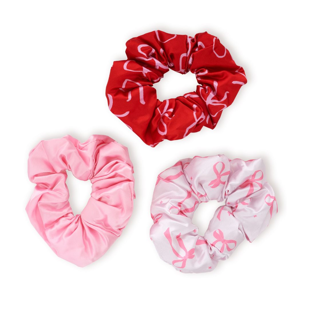 Cloud Satin Hair Scrunchie Set (set of 3) - Pink Bows