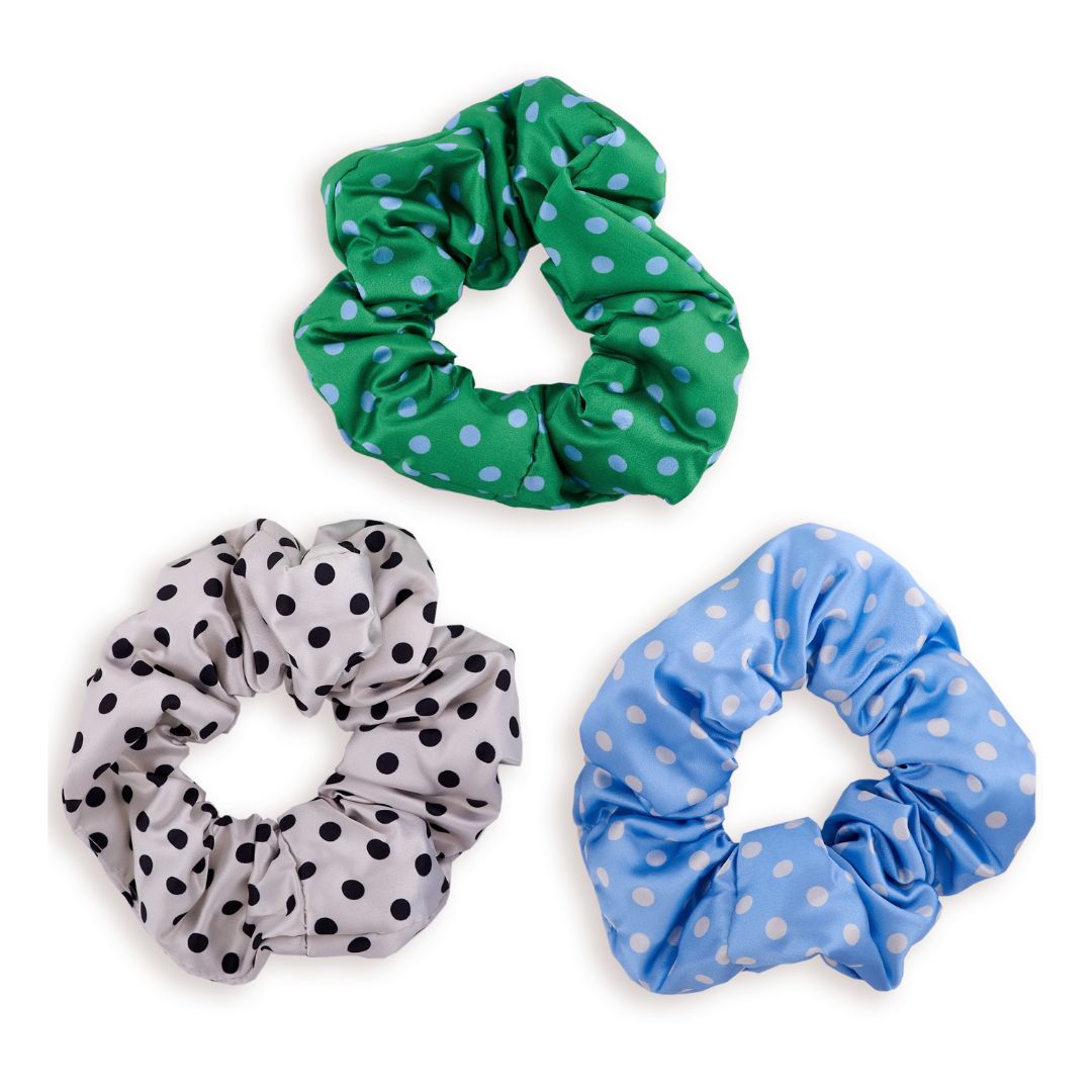 Cloud Satin Hair Scrunchie Set (set of 3) - Retro Polka Dot