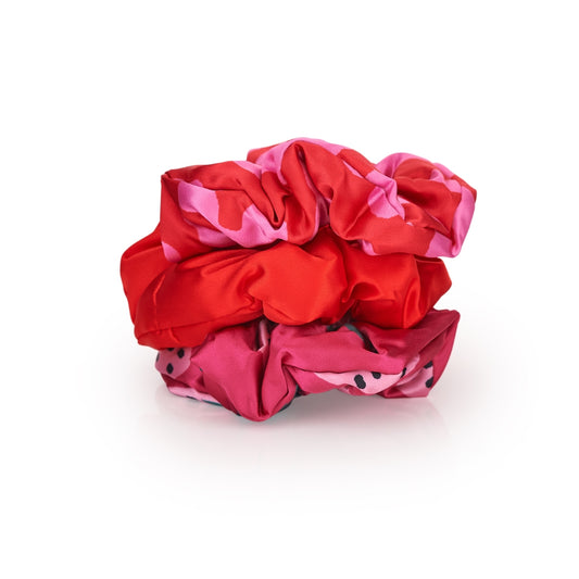 Cloud Satin Hair Scrunchie Set (set of 3) - Strawberry Leopard