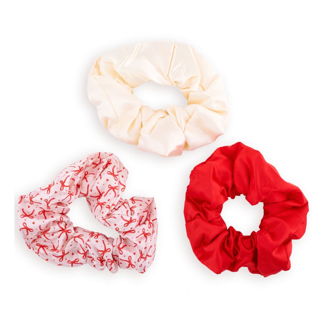 Cloud Satin Hair Scrunchie Set (set of 3) - Vintage Red Bows