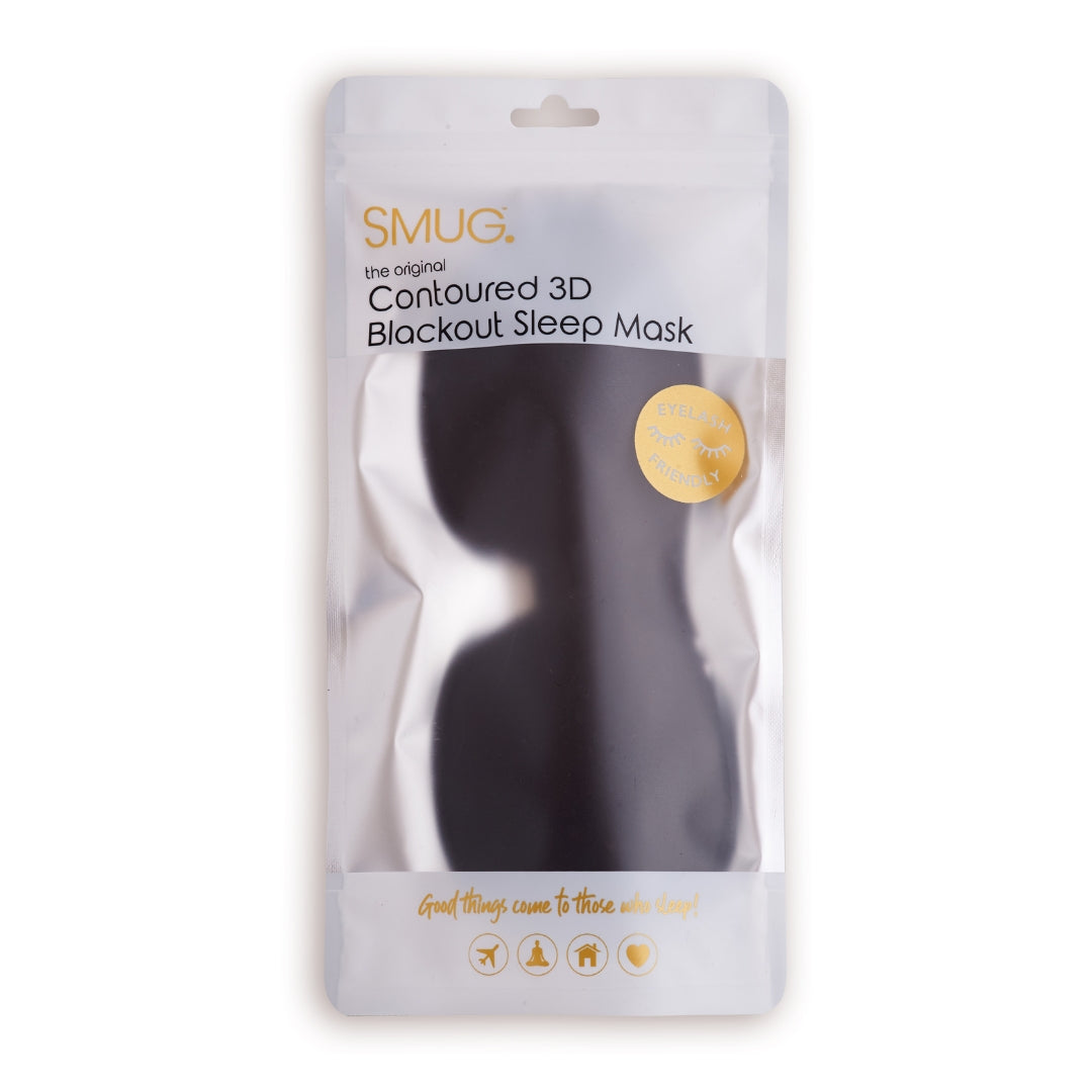 Contoured & Satin Sleep Mask Double Pack & Wash Bag Set- Black