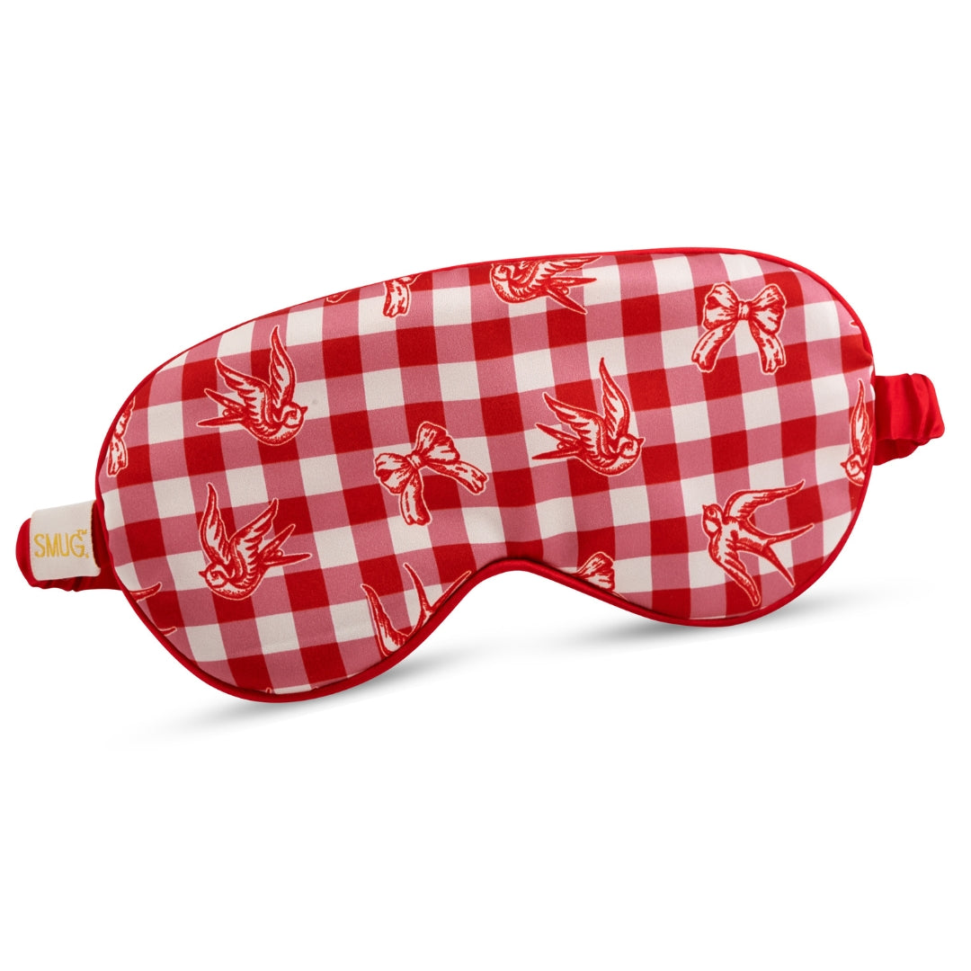Satin Sleep Mask - Gingham Bows & Birds Print