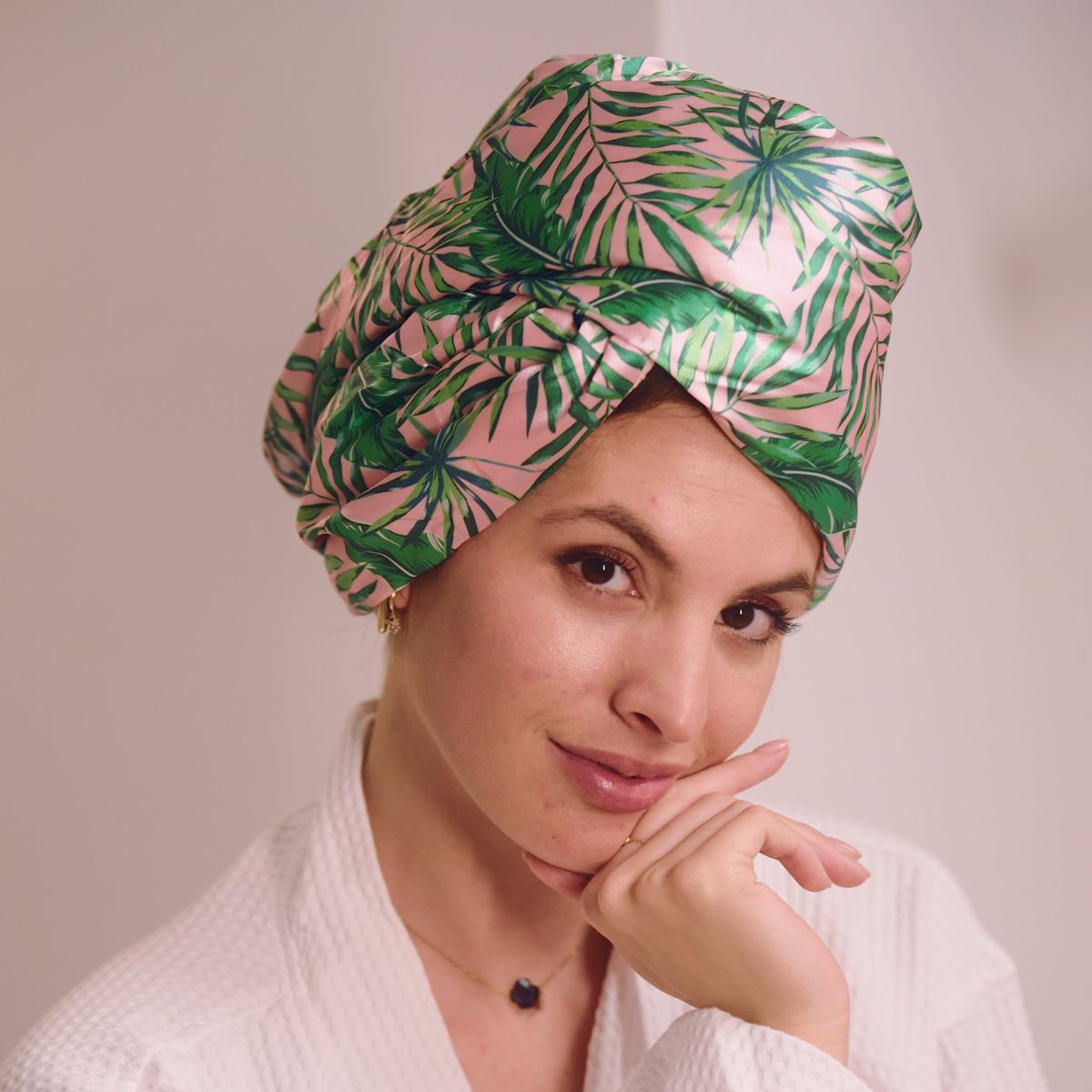 Quick Dry Satin Hair Towel Turban - Palm Print